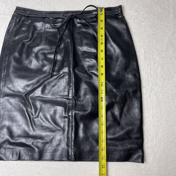 Vintage 90’s High Waist Leather Pencil Skirt Women’s Size 6 Black Belt Mob Wife - Picture 4 of 11